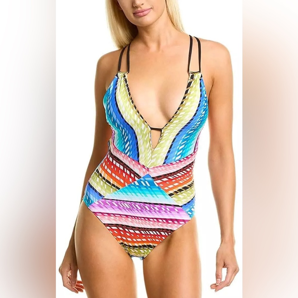 Trina Turk Prismatic V-Plunge One-Piece Swimsuit